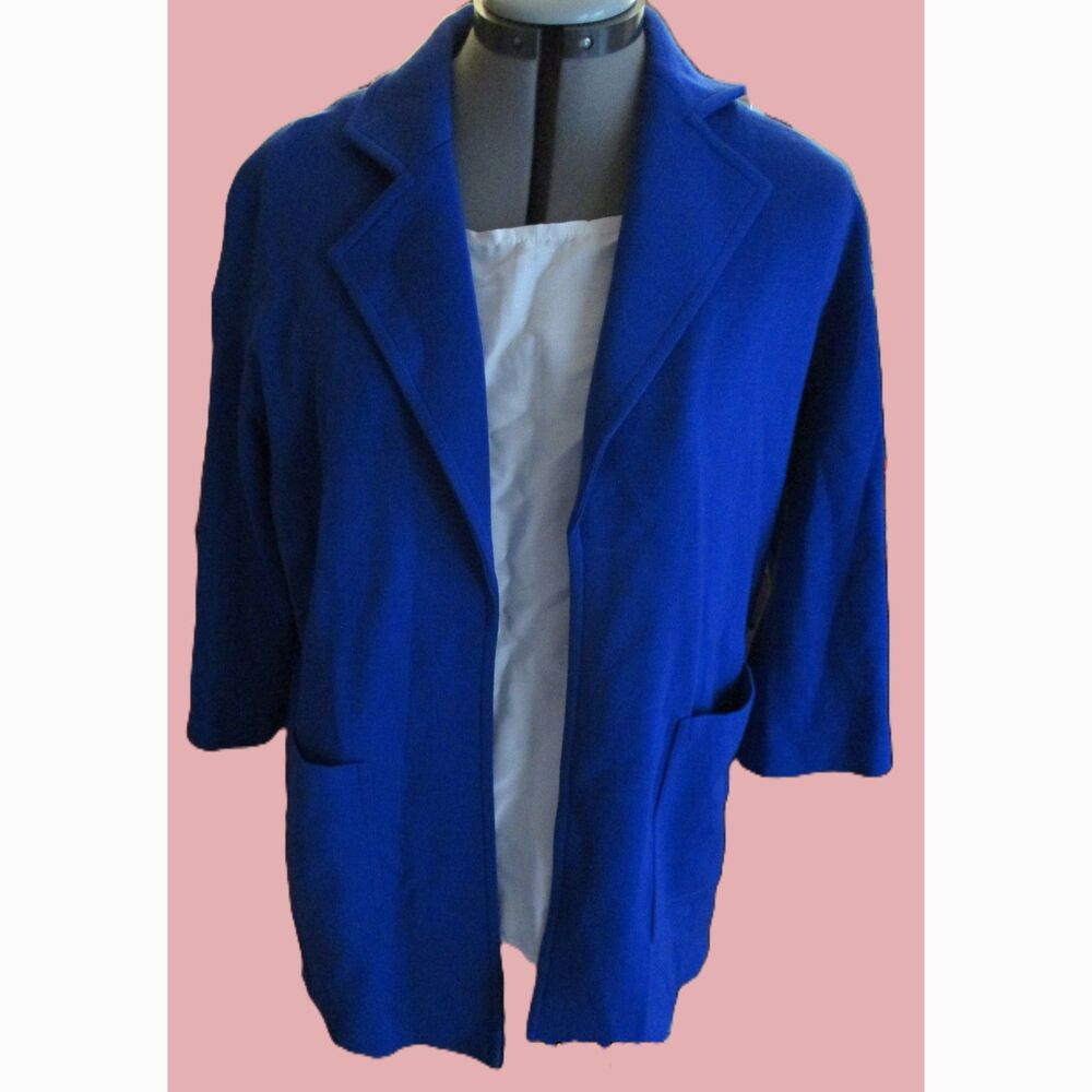 Vintage St. John Santana Knit Elegant Royal Blue Open Front Blazer Jacket 8 M